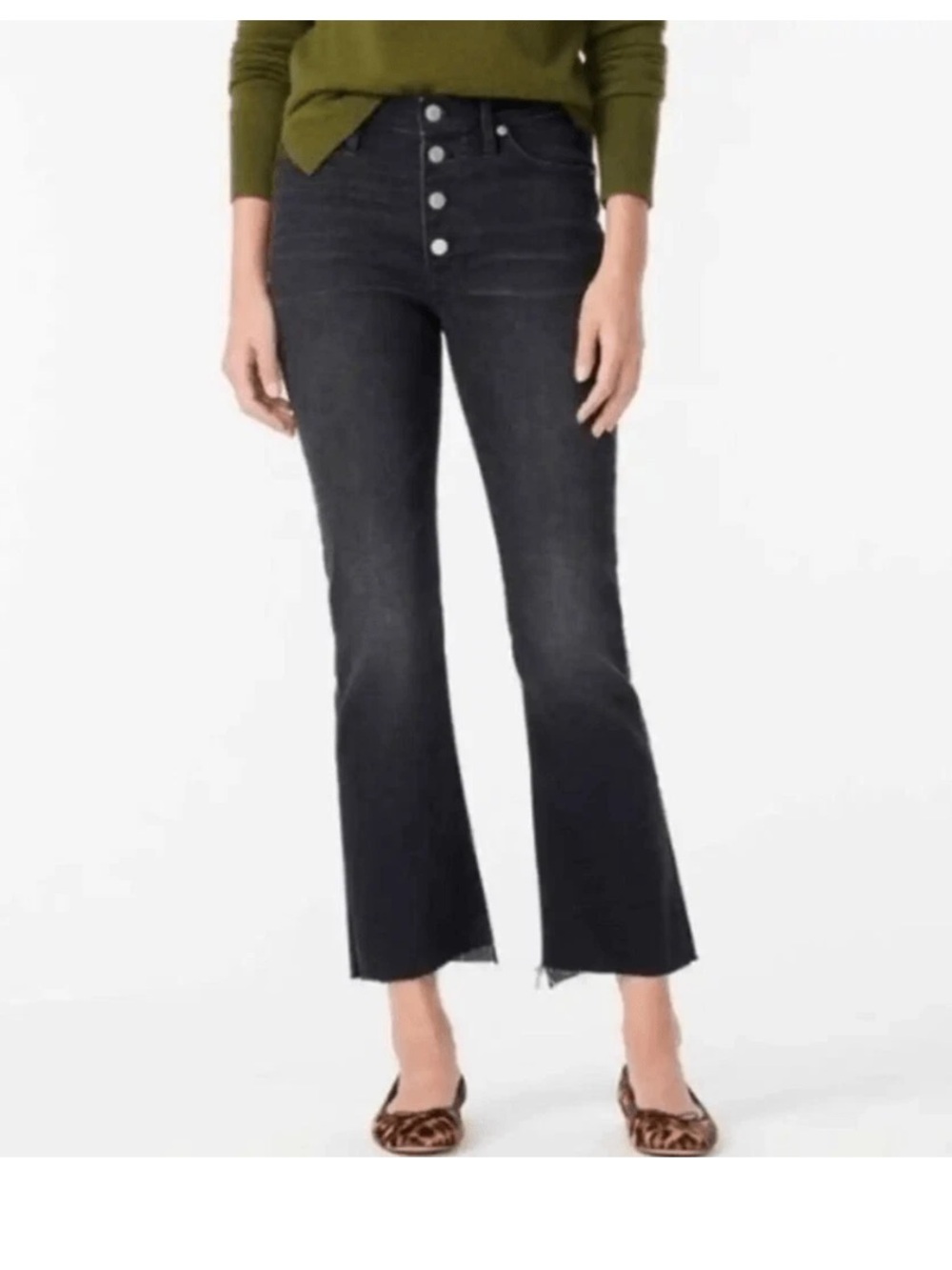 J. Crew Black High-Rise Button-Front Cropped Flare Jeans